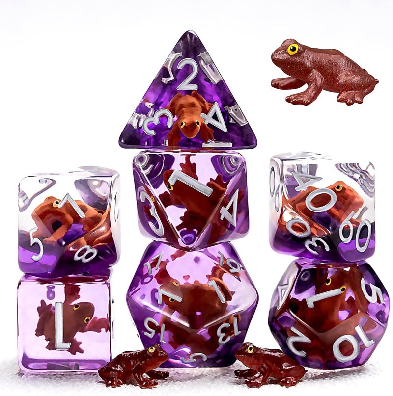 weyano Resin D&D Dice Set, Brown Frog DND Animal Polyhedral Dice for Dungeons and Dragons, RPG, MTG DND 7-DIE (D4, D6, D8, D10, D12, D20, D%) - Image 1